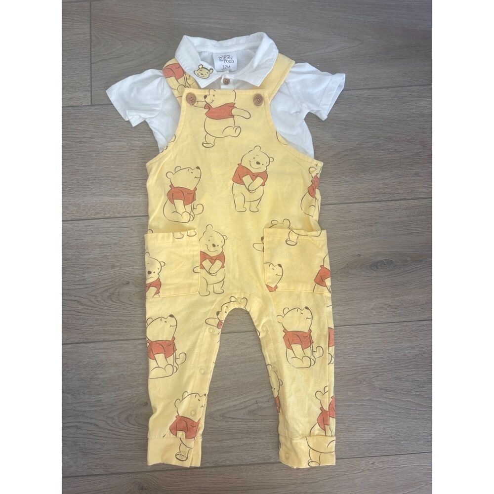Disney Winnie the Pooh Baby Overalls & White Polo 2-Piece Set 12 Months Yellow